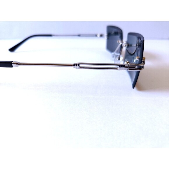 Rimless Rectangular Sunglasses Dark Blue Unisex Metal Frame - Picture 4 of 7